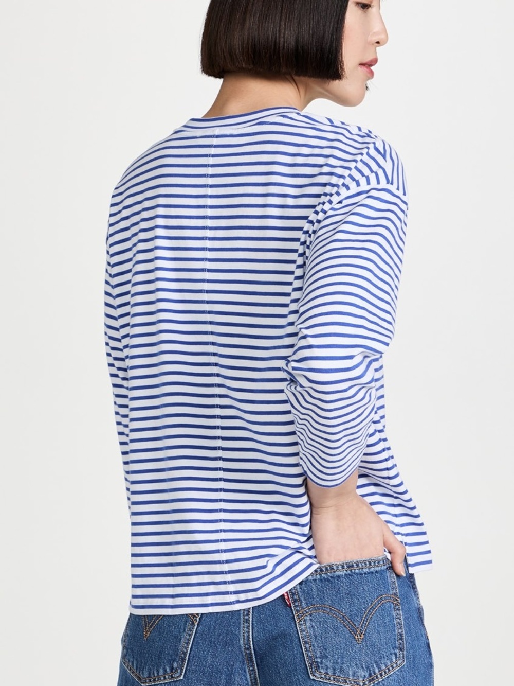 AYR French Fry Blue Striped Crewneck 3/4 Sleeve T Shirt - Picture 2 of 10